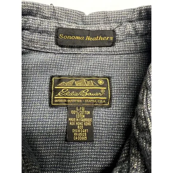 Vintage Eddie Bauer Men's Large Sonoma Heathers Button Down Shirt Gray Cotton - Picture 3 of 7